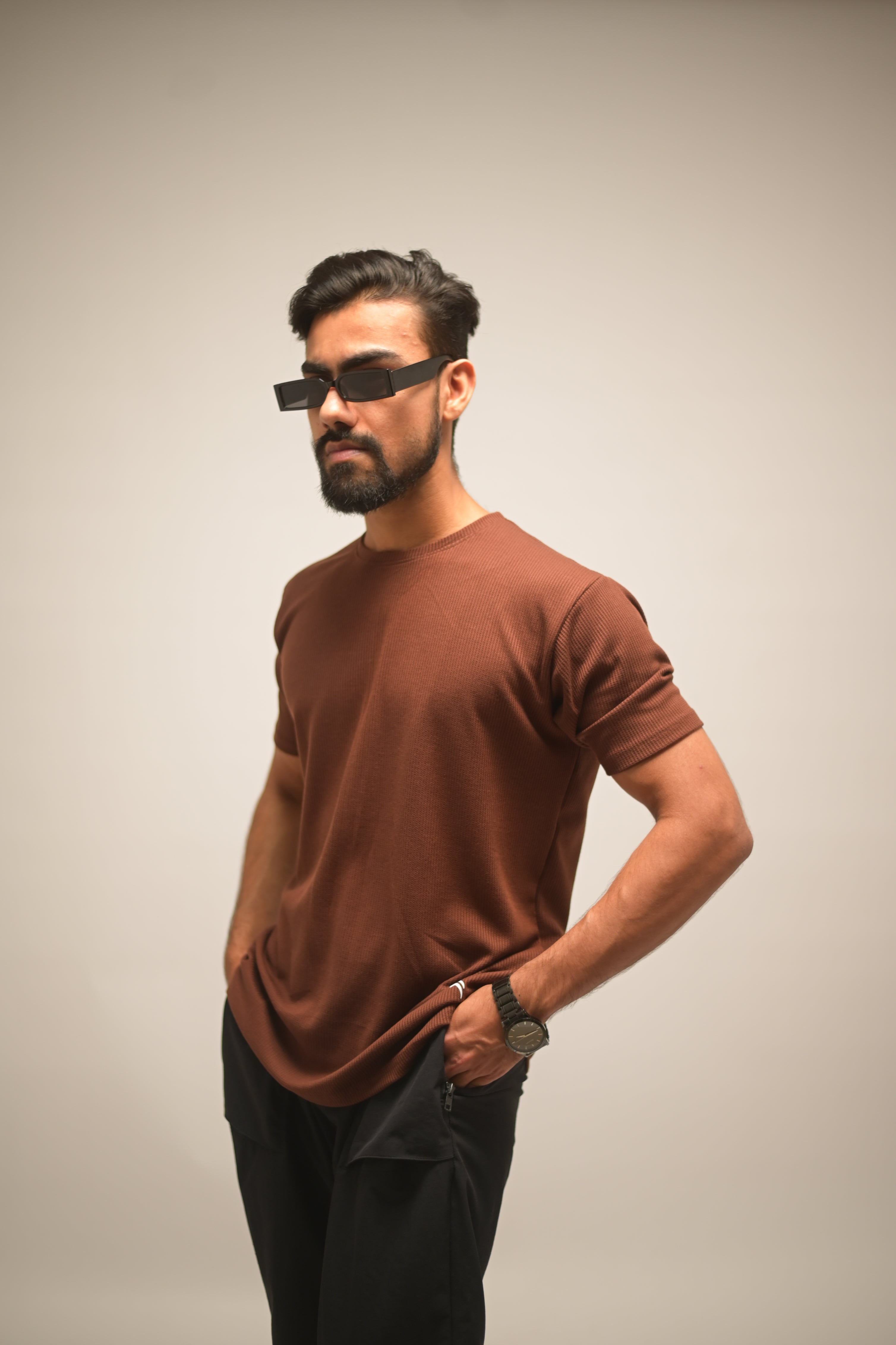 Barista Brown Waffle Knit Breathable Tee