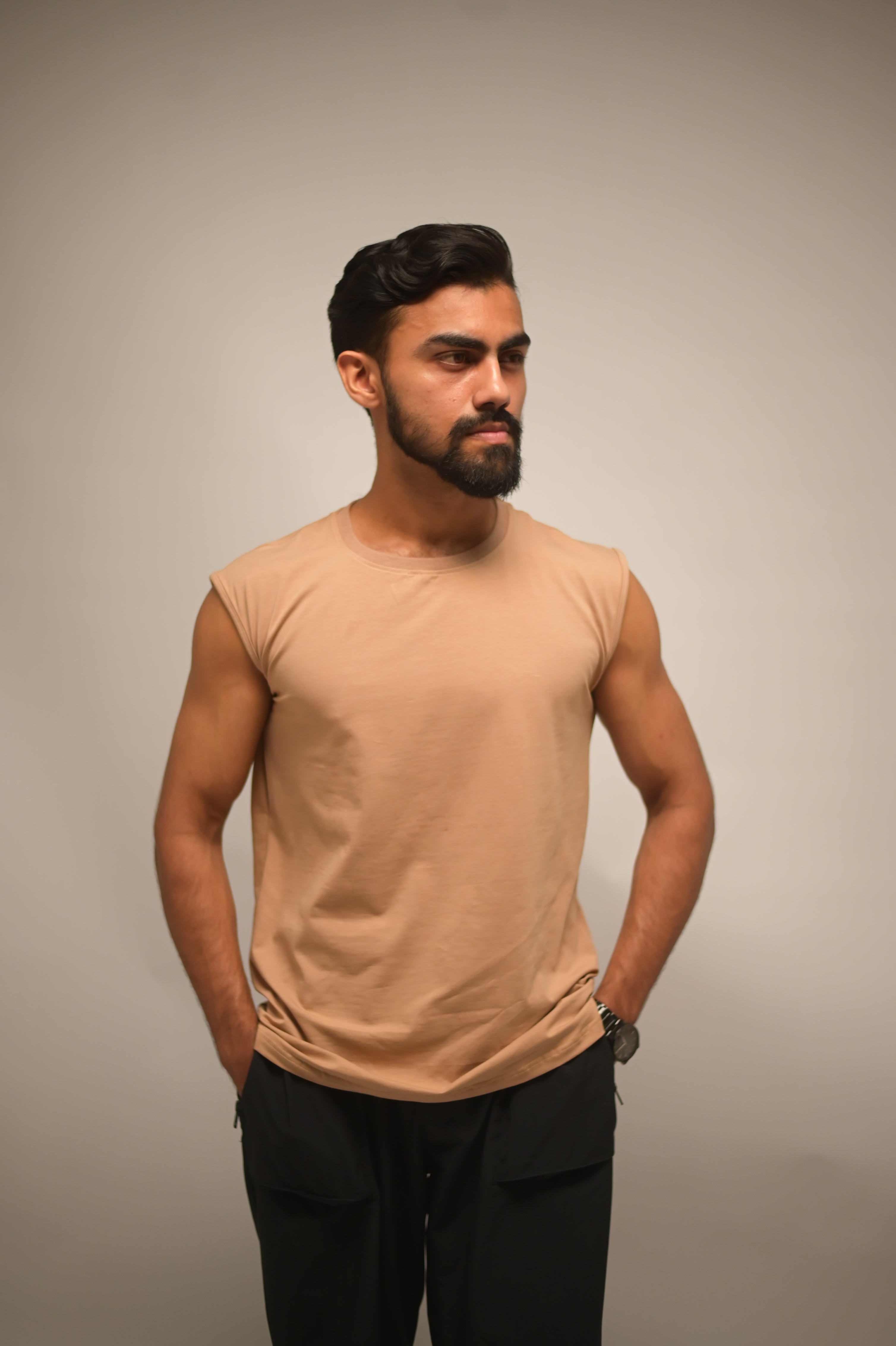 Light Taupe Essential Muscle Tank (Shape-Retention Fit)