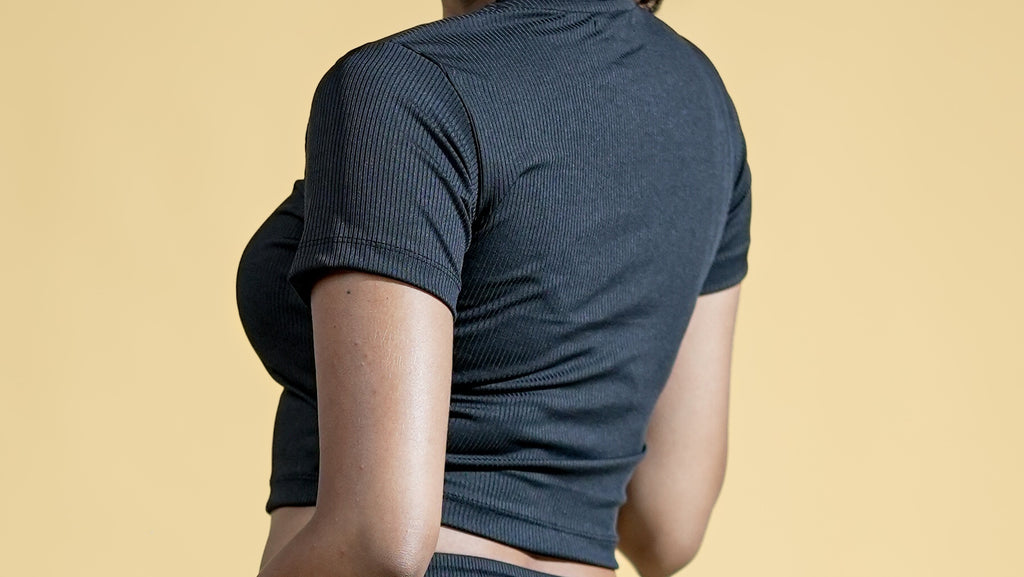 Midnight Ash Half Sleeves Fitted Crop Top