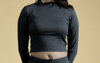 Midnight Ash Full Sleeves Mock Neck Fitted Crop Top