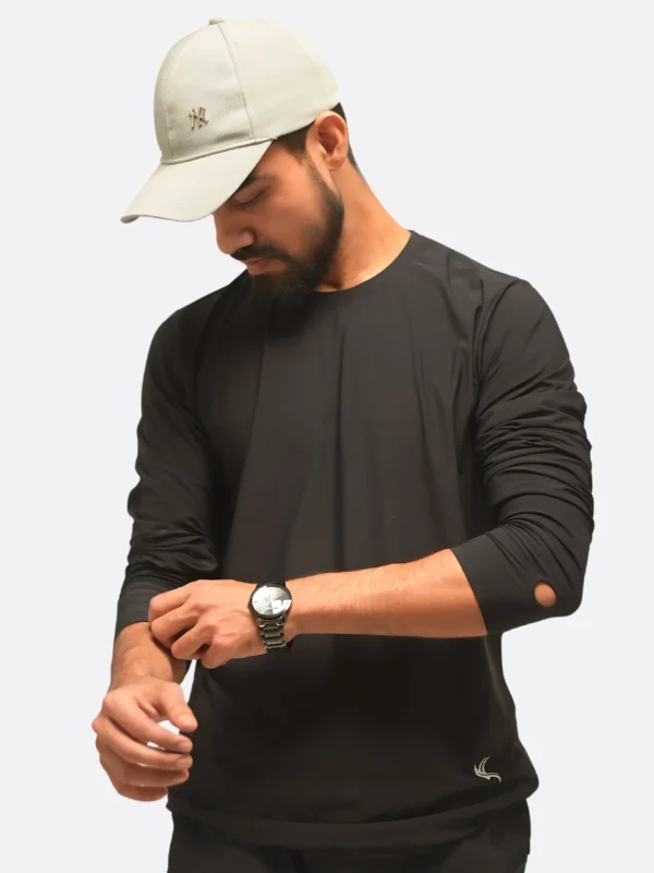 Noir Sculpt Tee • Polyamide Elastane Activewear Top • Sculpting Compression Long Sleeve Tee • Premium Noir Performance Shirt • Four-Way Stretch Activewear