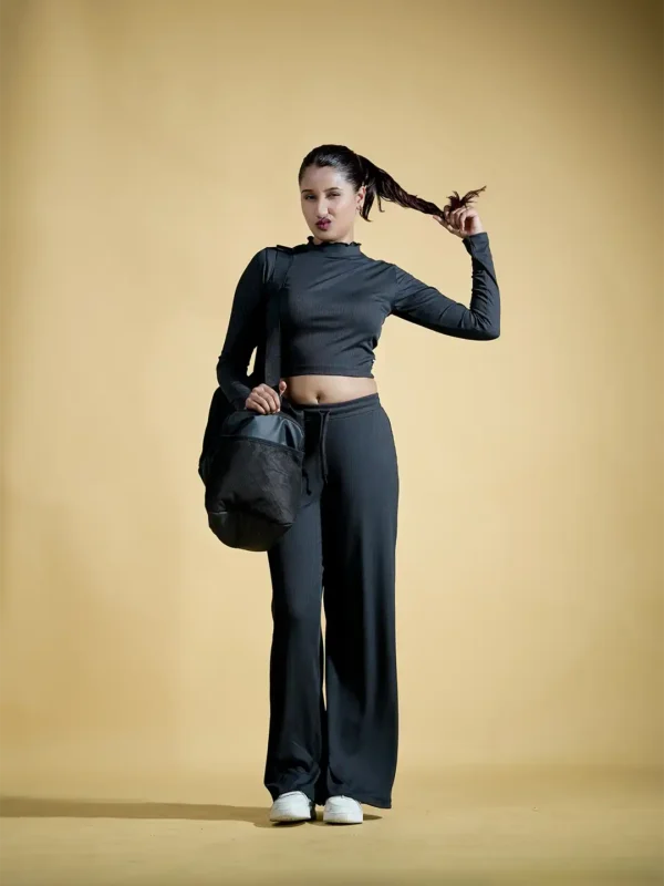 Midnight Ash Mock Neck Top with Wide Leg Pants