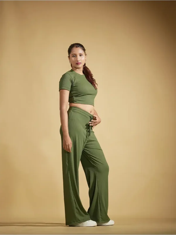 Evergreen Flow Co-Ord Set (Half Sleeves Top and Wide Leg Pants)