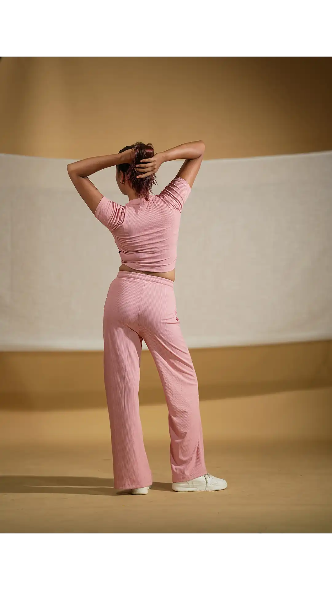 Dusty Rose Co-Ord Set (Half Sleeves Top and Wide Leg Pants) - Image 3