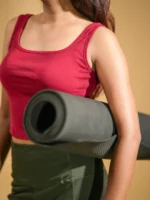 Maroon Red Square Neck Fitted Crop Top Ribbed Cotton for 2 way stretch