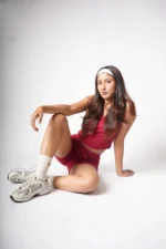 Maroon Red Coord Square Neck Fitted Cop Top and Cycling Shorts Ribbed Cotton for 2 way stretch