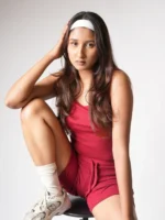 Maroon Red Coord Square Neck Fitted Cop Top and Cycling Shorts Ribbed Cotton for 2 way stretch