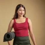 Maroon Red Square Neck Fitted Crop Top Ribbed Cotton for 2 way stretch