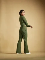 Midnight Ash Co-ord Full Sleeves Mock Neck Fitted Crop Top and Flared Leggings