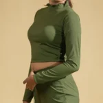 Midnight Ash Co-ord Full Sleeves Mock Neck Fitted Crop Top and Wide Leg Pants