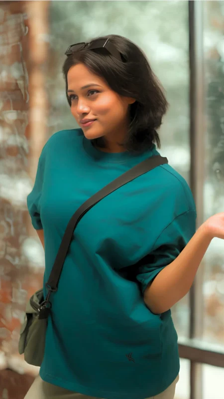 teal green oversized half sleeves t shirt 260 gsm