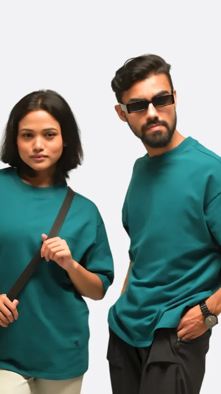 teal green oversized half sleeves t shirt 260 gsm