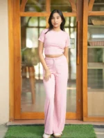 Dusty Rose Half Sleeves Fitted Crop Top