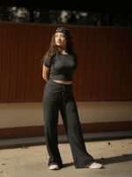 Midnight Ash Co-ord Half Sleeves Fitted Crop Top and Wide Leg Pants - Image 3