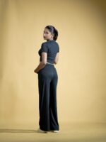 Midnight Ash Co-ord Half Sleeves Fitted Crop Top and Wide Leg Pants - Image 4